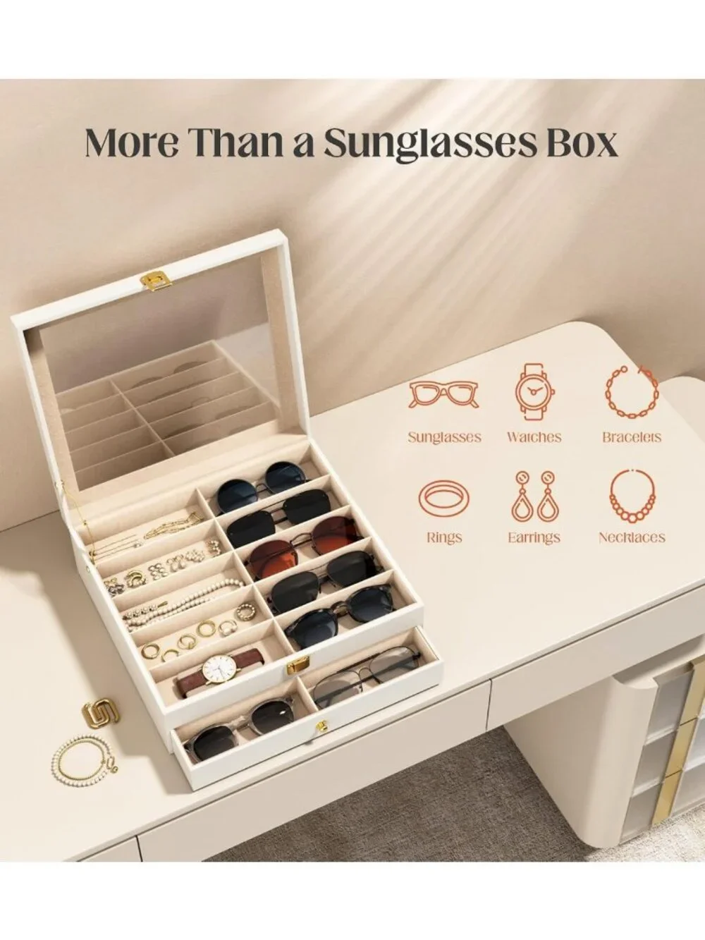 20-Slot Sunglasses Organizer & Eyeglass Display Case - 2-Layer Holder with Clear